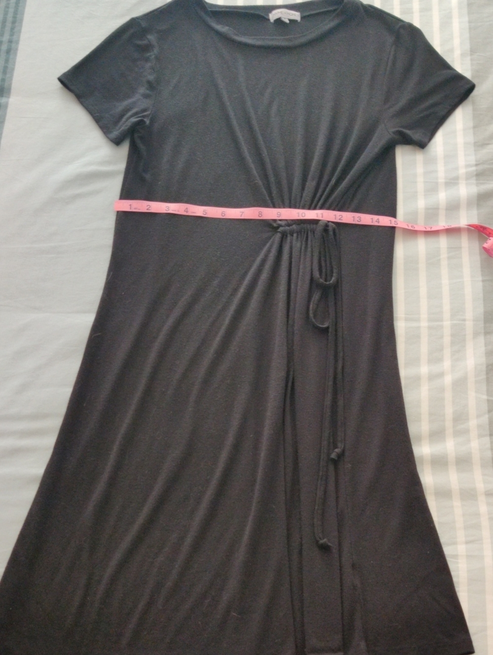Black Tie-Waist Short Sleeve Dress